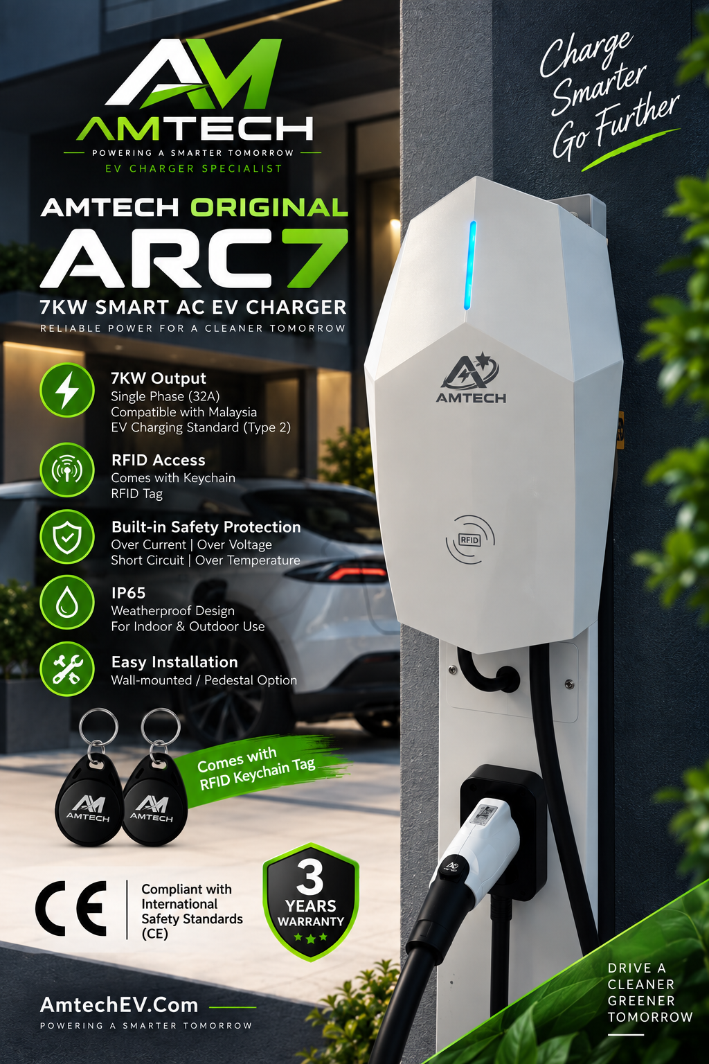 Amtech Original ARC 7KW Wall Box Charger compliant with International Safety Standard